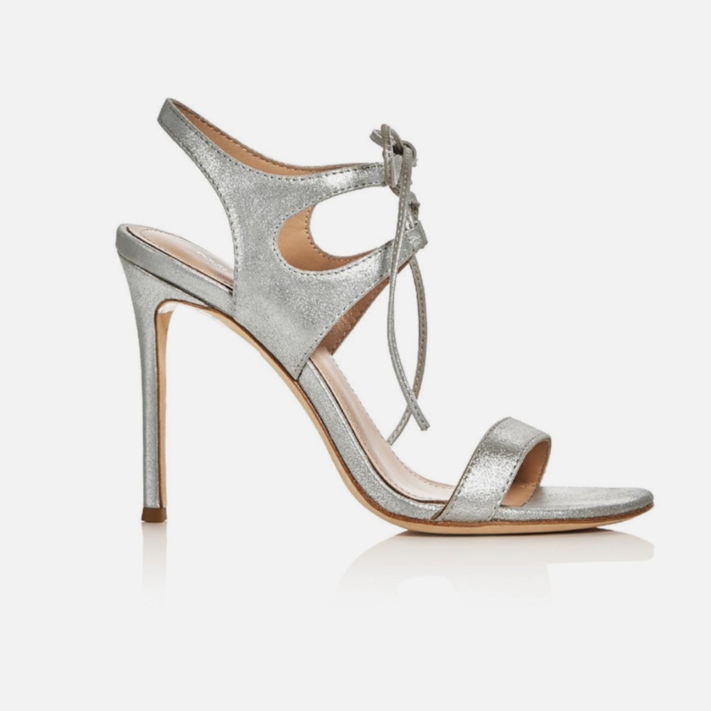 POUR LA VICTOIRE Womens Elisapo Tie-Front Stiletto Slingback Sandal, Silver Sz 8